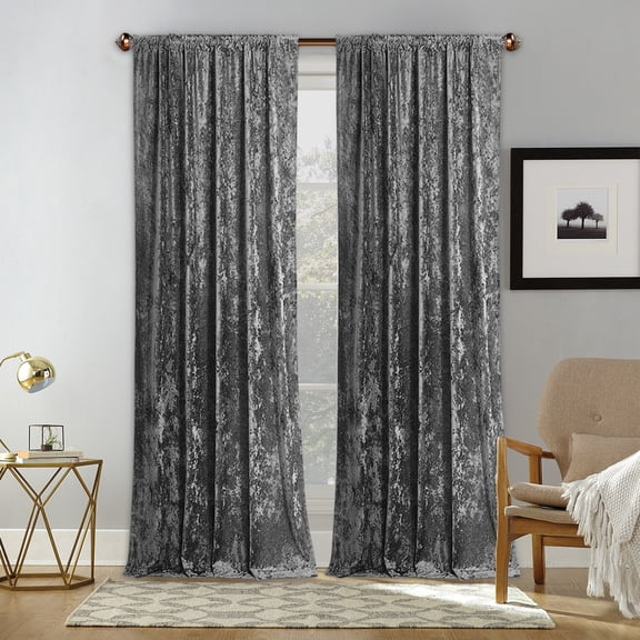 Lapalife Luxury Crushed Velvet Curtains 2 Panel Set, Room Darkening Velvet Rod Pocket Window Drapes for Living Room Bedroom, 55"x 102", Gray