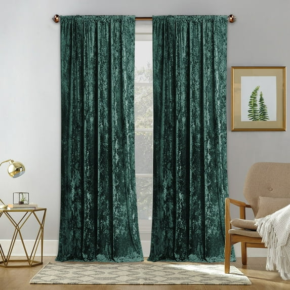 Lapalife Luxury Crushed Velvet Curtains 2 Panel Set, Room Darkening Velvet Rod Pocket Window Drapes for Living Room Bedroom, 55"x 102", Green