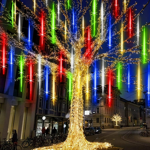 Lapalife Meteor Shower Lights Christmas Lights Outdoor, 20inch 8 Tube Falling Rain Lights Icicle Cascading Lights Christmas Tree String Lights for Xmas Decor