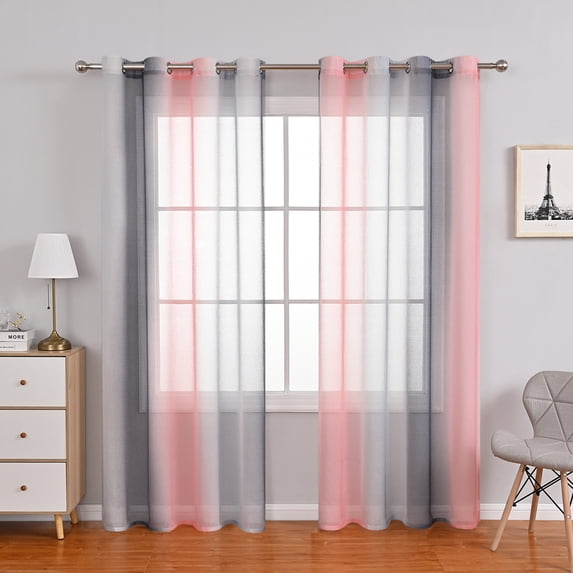 Lapalife Ombre Sheer Curtain 102 Inches Long for Bedroom Living Room 2 Panels Set, Gradient Print Grommet Top Rainbow Voile Window Drapes, 55''x 102''
