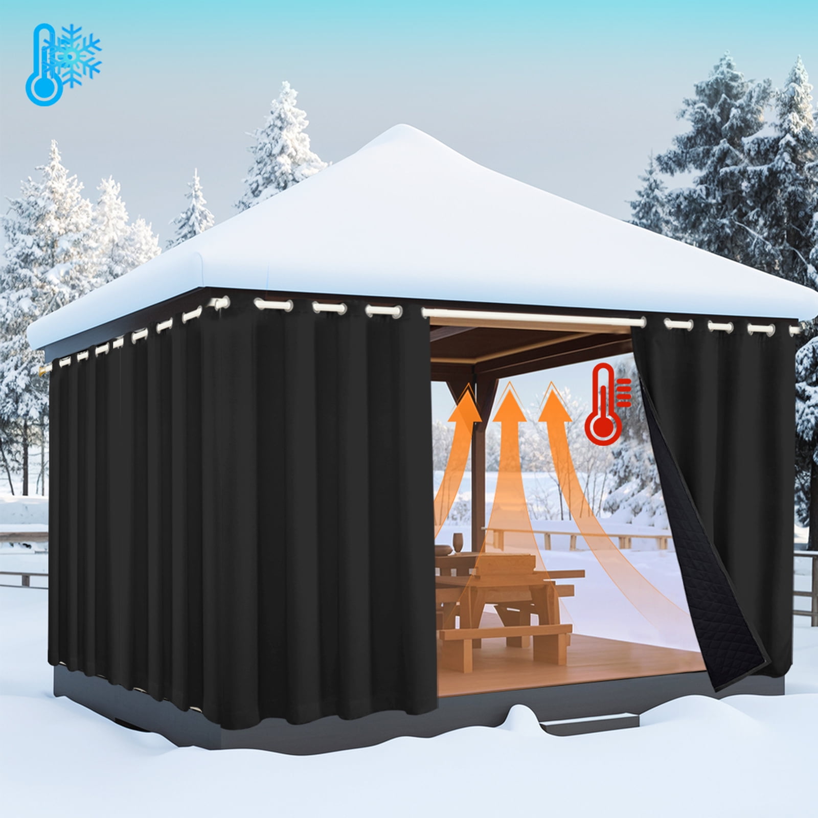 Lapalife Outdoor Curtain for Winter, 100% Blackout Waterproof Windproof Quilted Heavy Duty Curtain Cold Blocking Thermal Isolate for Living Room, Bedroom, 52"x 108", 1 Panel