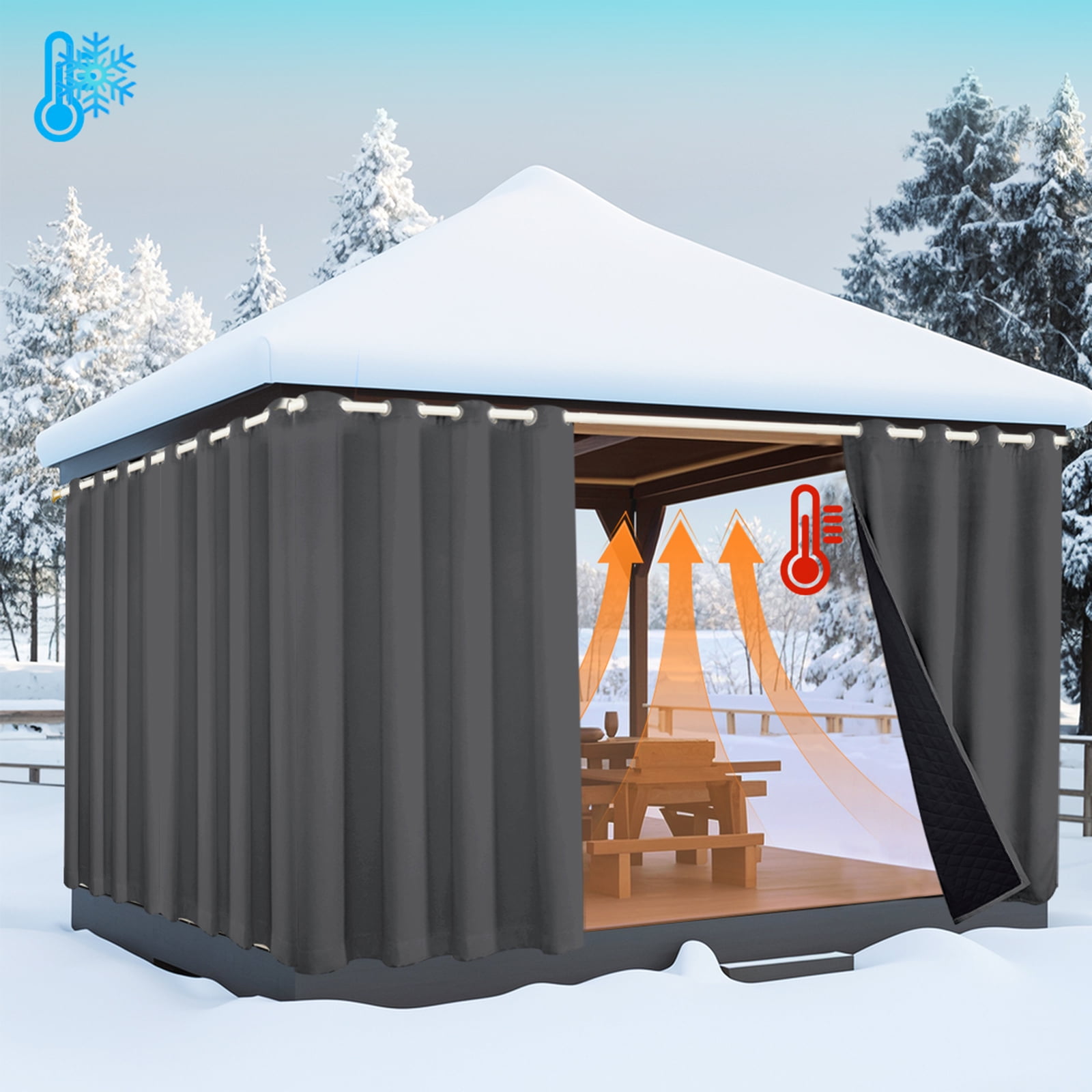 Lapalife Outdoor Curtain for Winter, 100% Blackout Waterproof Windproof Quilted Heavy Duty Curtain Cold Blocking Thermal Isolate for Living Room, Bedroom, 52"x 84", 1 Panel