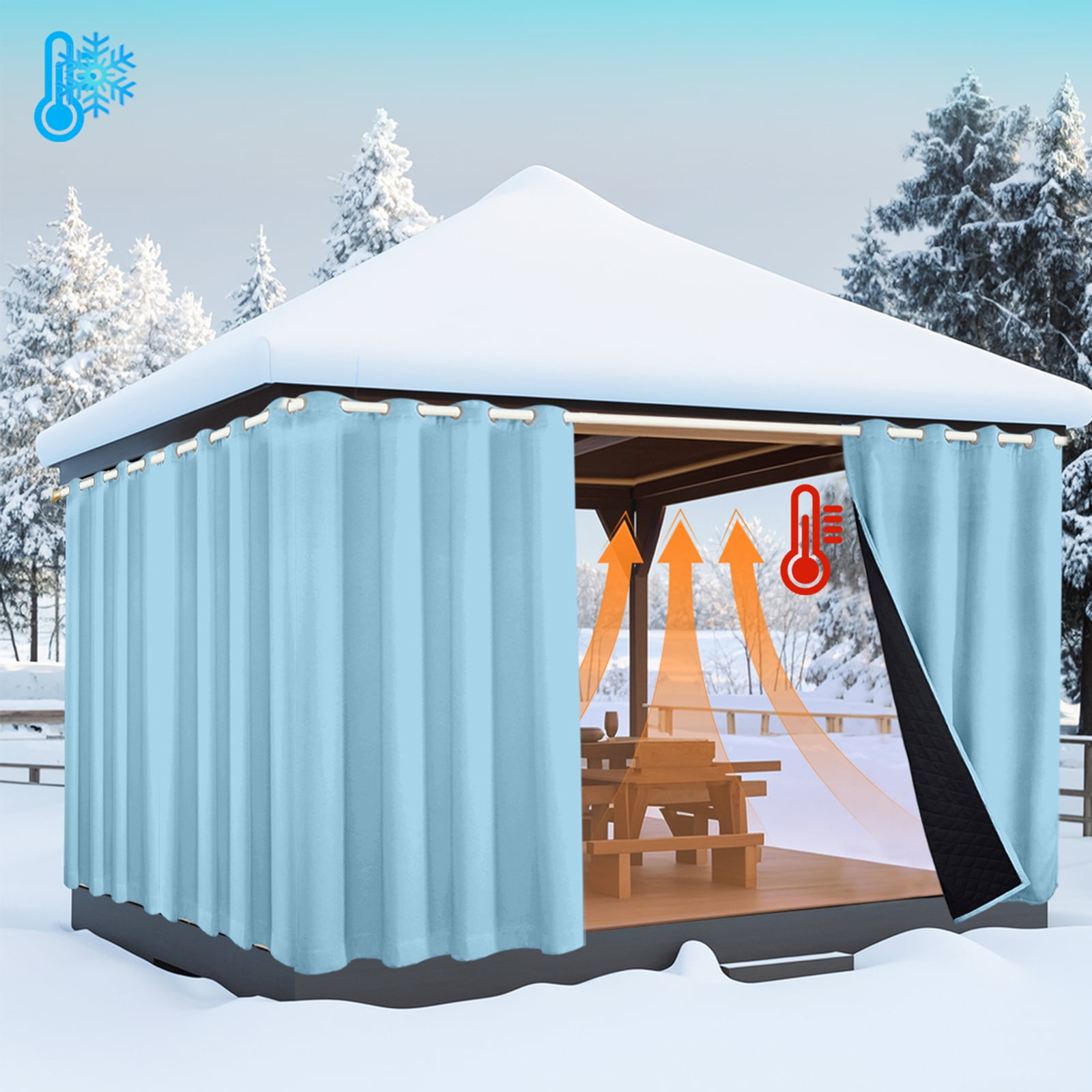 Lapalife Outdoor Curtain for Winter, 100% Blackout Waterproof Windproof Quilted Heavy Duty Curtain Cold Blocking Thermal Isolate for Living Room, Bedroom, 52"x 96", 1 Panel