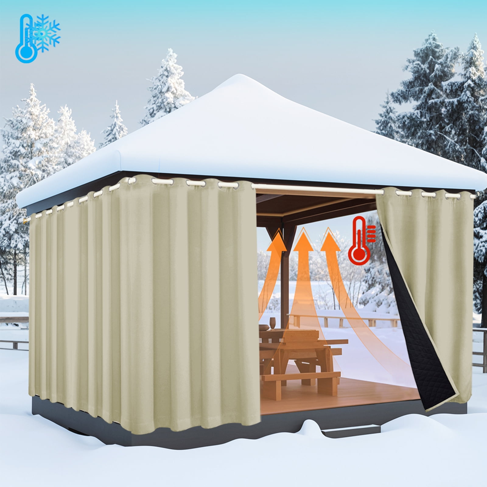 Lapalife Outdoor Curtain for Winter, 100% Blackout Waterproof Windproof Quilted Heavy Duty Curtain Cold Blocking Thermal Isolate for Living Room, Bedroom, 52"x 96", 1 Panel
