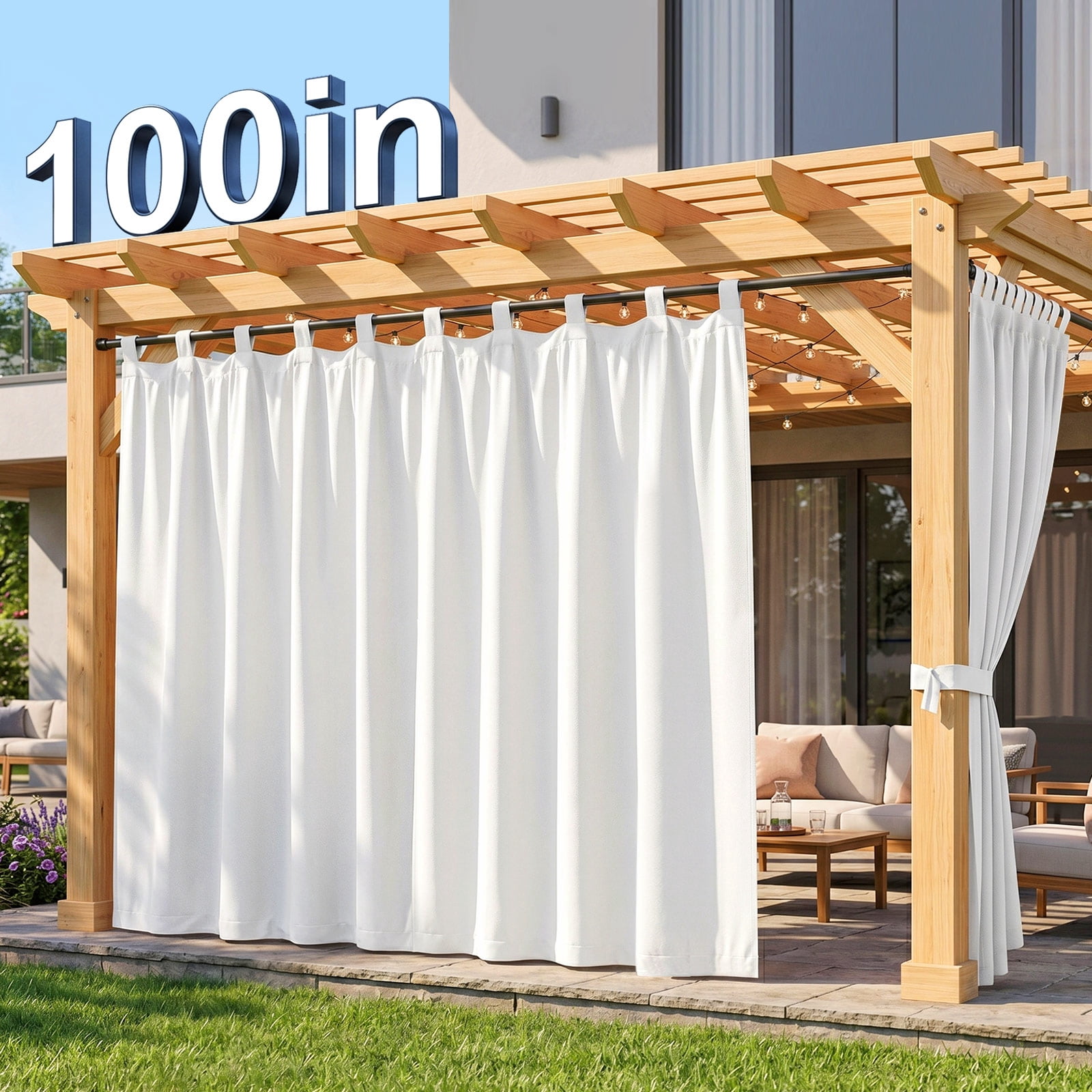 Lapalife Outdoor Curtain for Patio Waterproof Extra Wide, Tap Top Blackout Curtain Thermal Insulated Drapes, 1 Panel, 100''x 84'', White