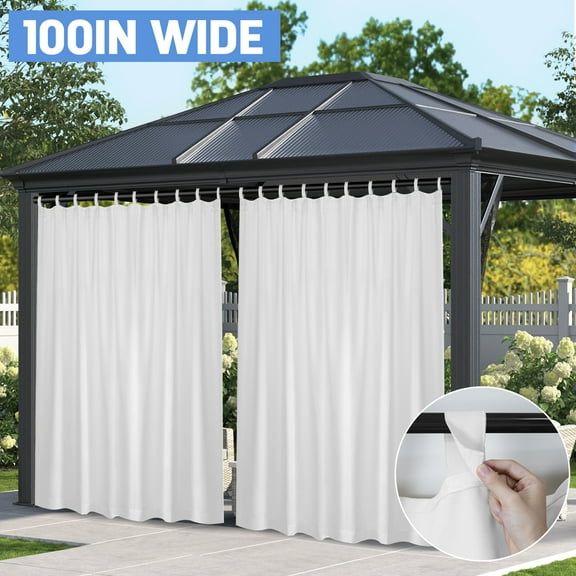 Lapalife Outdoor Curtain for Patio Waterproof Extra Wide, Tap Top Blackout Curtain Thermal Insulated Drapes, 1 Panel, 100''x 96'', White