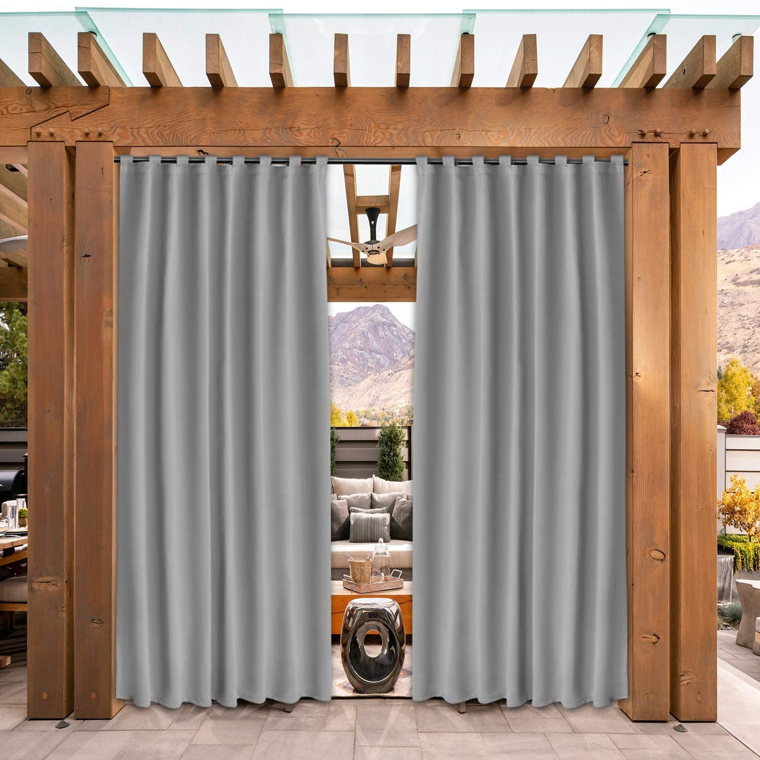 Lapalife Outdoor Curtains for Patio Waterproof, Extra Wide Detachable Top Thermal Insulated Outdoor Blackout Curtains Drapes for Porch Pergola Gezebo, 1 Panel, 100''x 84'', Light Gray