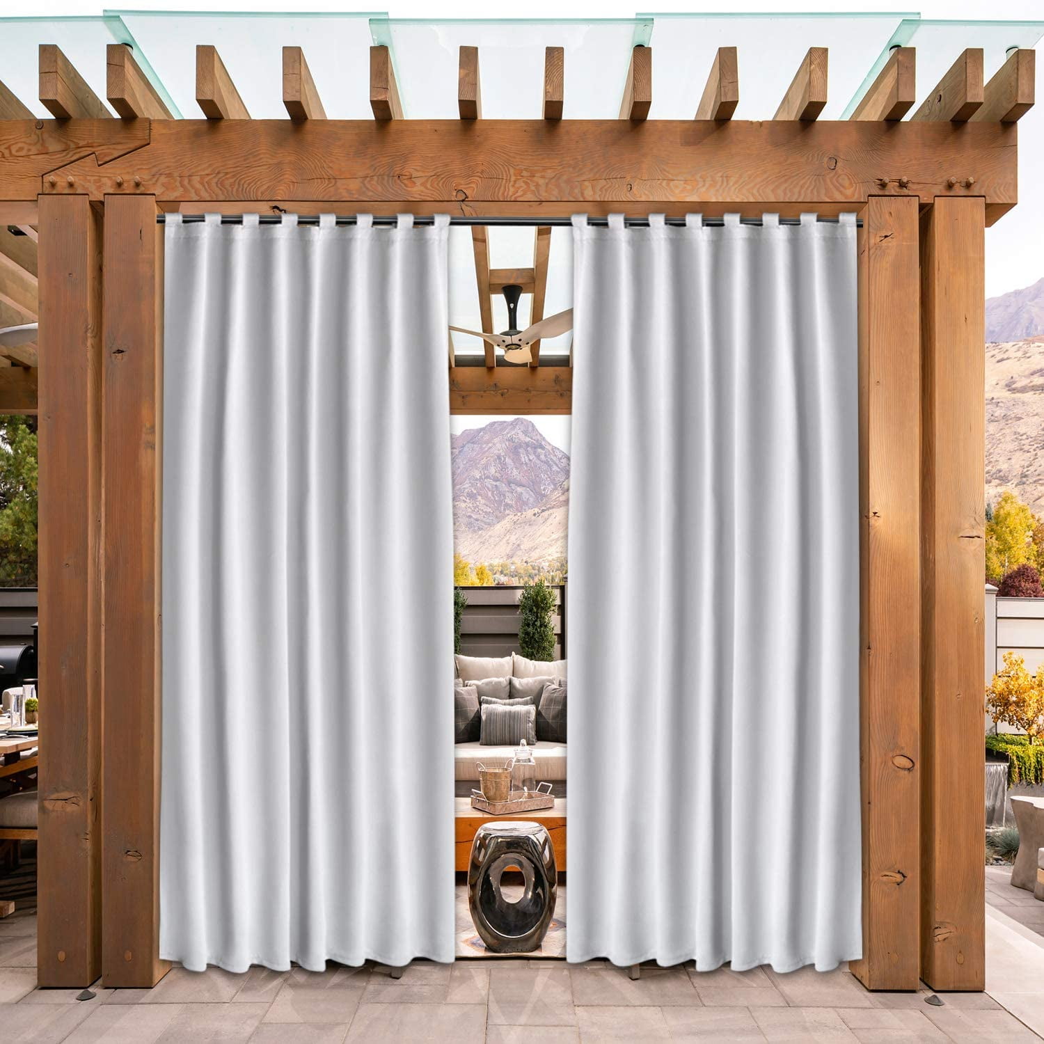 Lapalife Outdoor Curtains for Patio Waterproof, Extra Wide Detachable Top Thermal Insulated Outdoor Blackout Curtains Drapes for Porch Pergola Gezebo, 1 Panel, 100''x 96'', White