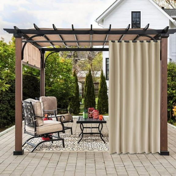 Lapalife Outdoor Curtains for Patio Waterproof, Extra Wide Detachable Top Thermal Insulated Outdoor Blackout Curtains Drapes for Porch Pergola Gezebo, 1 Panel, 100''x 84'', Beige