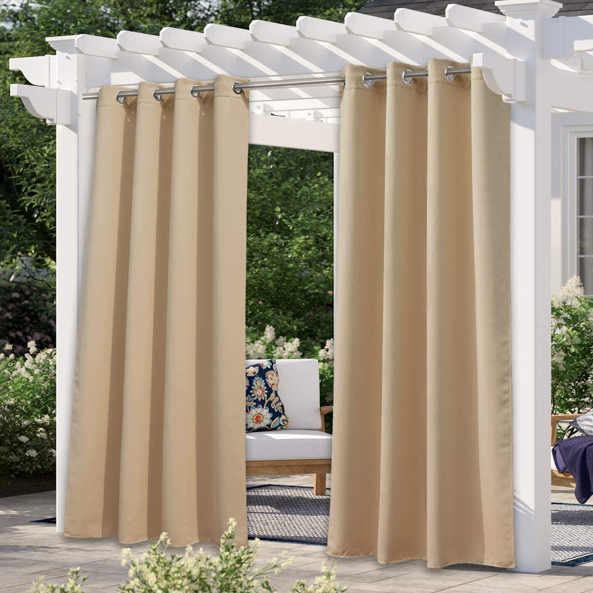 Lapalife Outdoor Curtains for Patio Waterproof Grommet Anti-Tickling Patio Curtains Light Blocking Privacy for Porch, Pergola, 52"x 108", Beige, 1 Panel