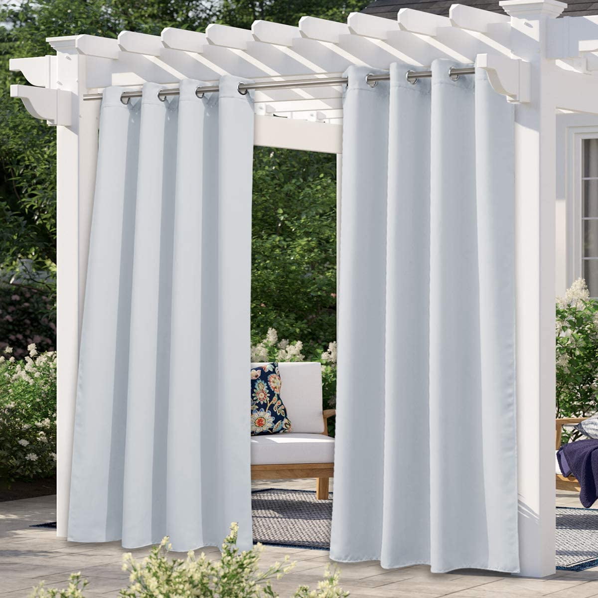 Lapalife Outdoor Curtains for Patio Waterproof Grommet Anti-Tickling Patio Curtains Light Blocking Privacy for Porch, Pergola, 52"x 84", White, 1 Panel