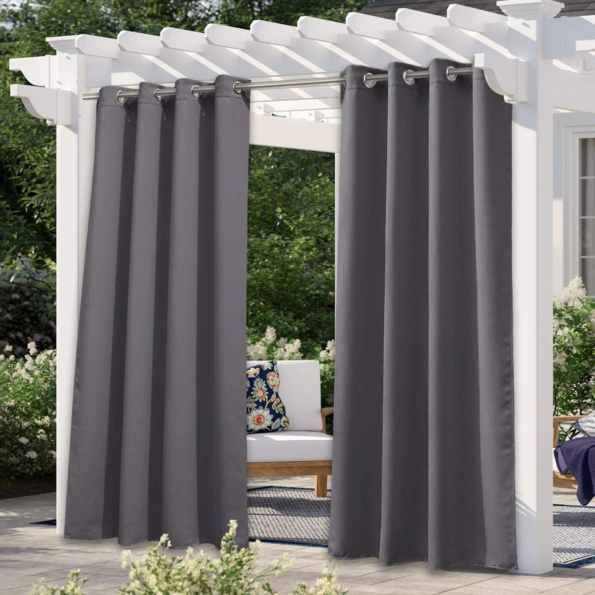 Lapalife Outdoor Curtains for Patio Waterproof Grommet Anti-Tickling Patio Curtains Light Blocking Privacy for Porch, Pergola, 52"x 96", Dark Gray, 1 Panel
