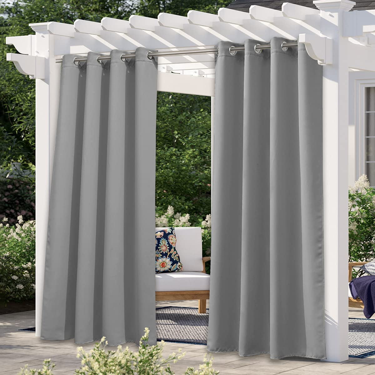 Lapalife Outdoor Curtains for Patio Waterproof Grommet Anti-Tickling Patio Curtains Light Blocking Privacy for Porch, Pergola, 52"x 108", Light Gray, 1 Panel