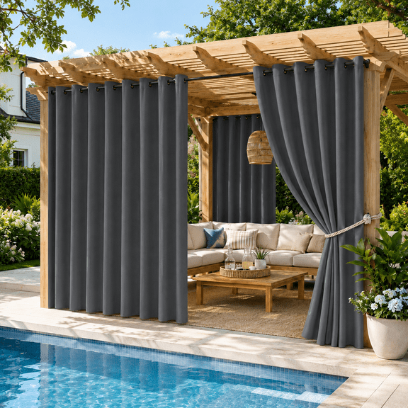 Lapalife Outdoor Curtains for Patio Waterproof W71xL108, Blackout Weighted Outside Curtains Weatherproof UV Resistant Privacy for Porch, Pergola, Dark Gray, 1 Panel