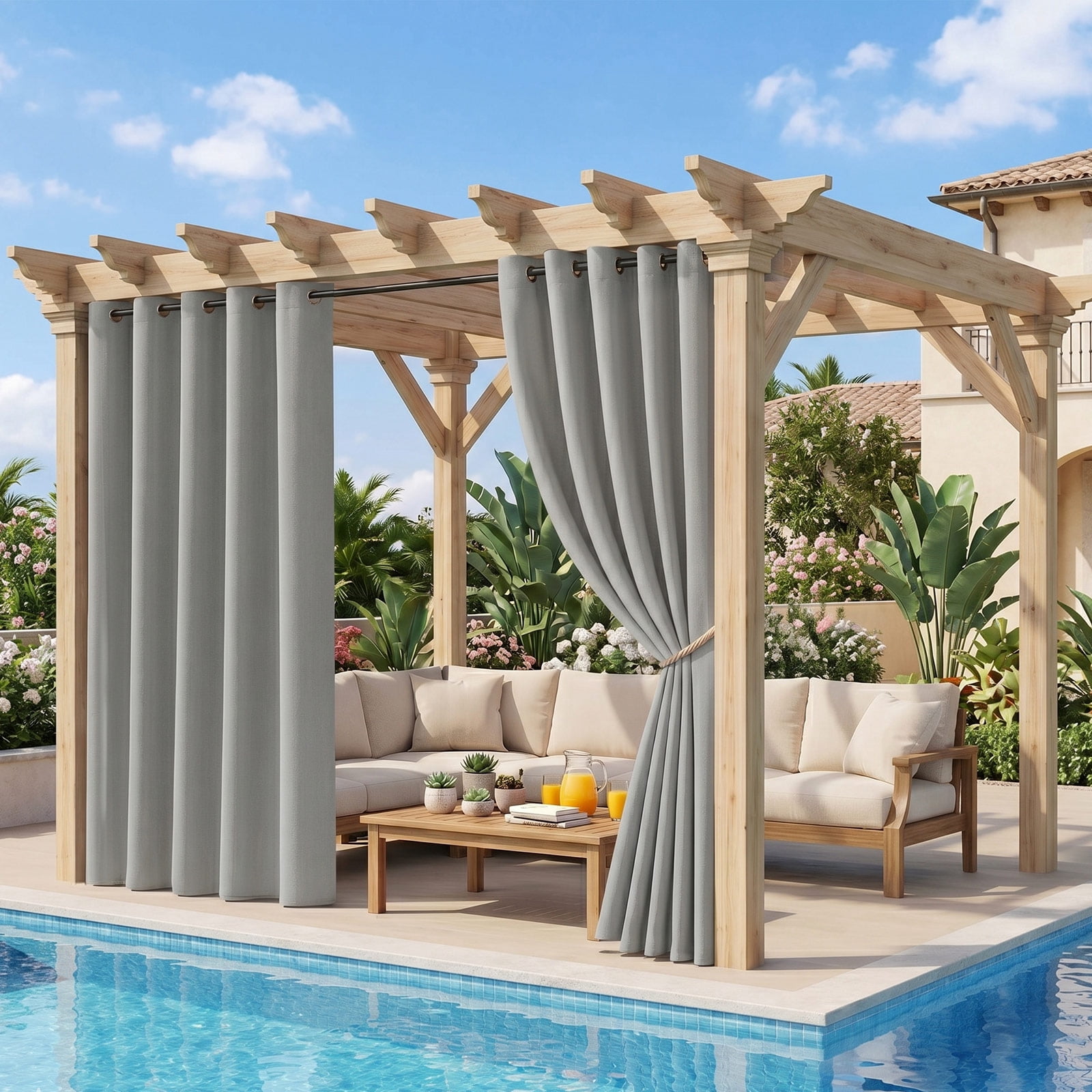 Lapalife Outdoor Curtains for Patio Waterproof W71xL108, Blackout Weighted Outside Curtains Weatherproof UV Resistant Privacy for Porch, Pergola, Light Gray, 1 Panel