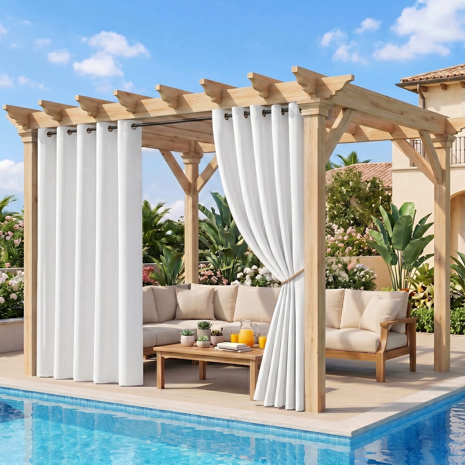 Lapalife Outdoor Curtains for Patio Waterproof W71xL84, Blackout Weighted Outside Curtains Weatherproof UV Resistant Privacy for Porch, Pergola, White, 1 Panel