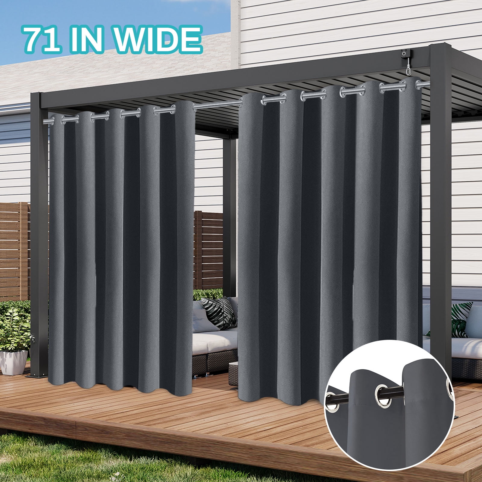 Lapalife Outdoor Curtains for Patio Waterproof W71xL84, Blackout Weighted Outside Curtains Weatherproof UV Resistant Privacy for Porch, Pergola, Dark Gray, 1 Panel