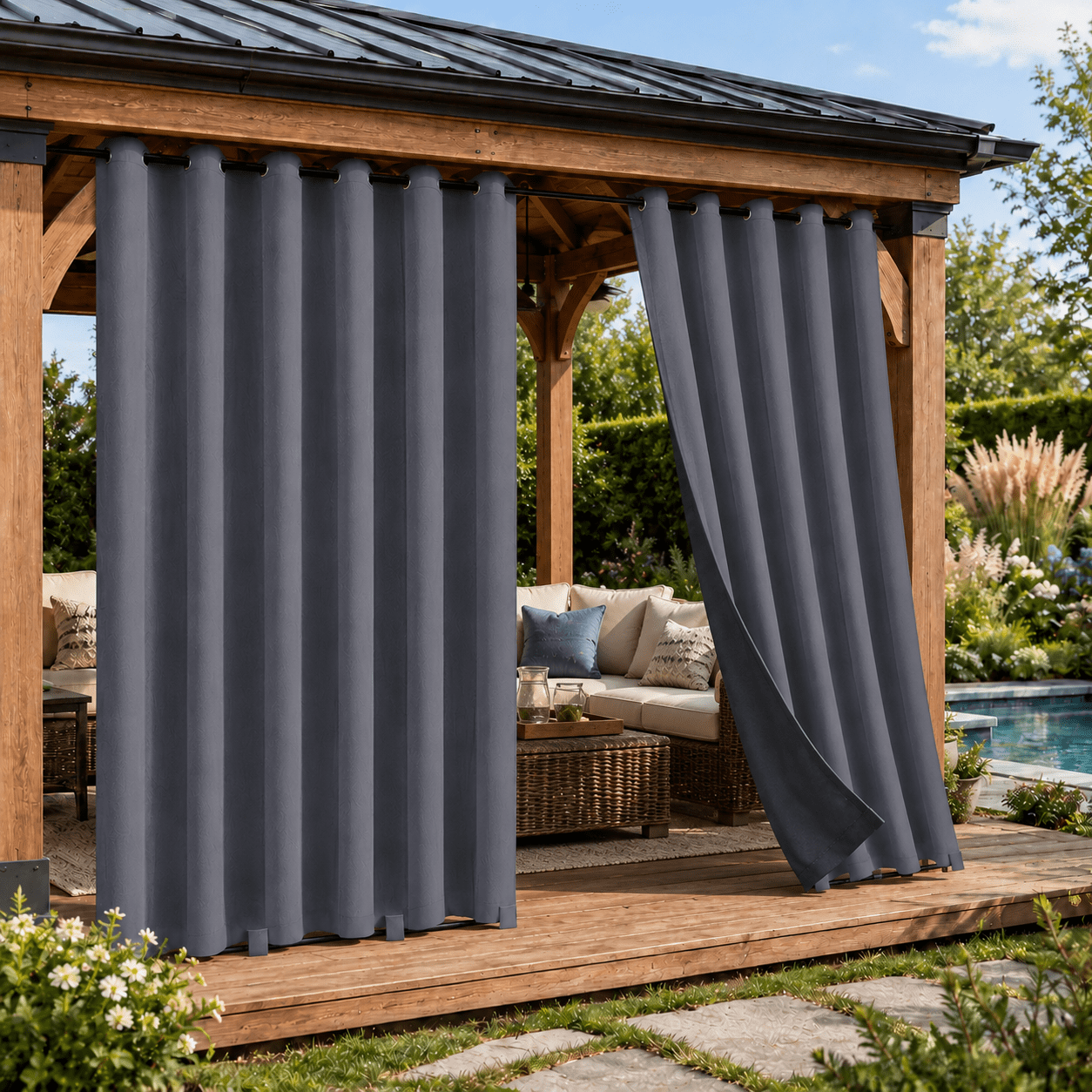 Lapalife Outdoor Curtains for Patio Waterproof 71 x 108 in Windproof Grommet & Back Tab Thermal Insulated Keep Privacy for Yard Porch, 1 Panel