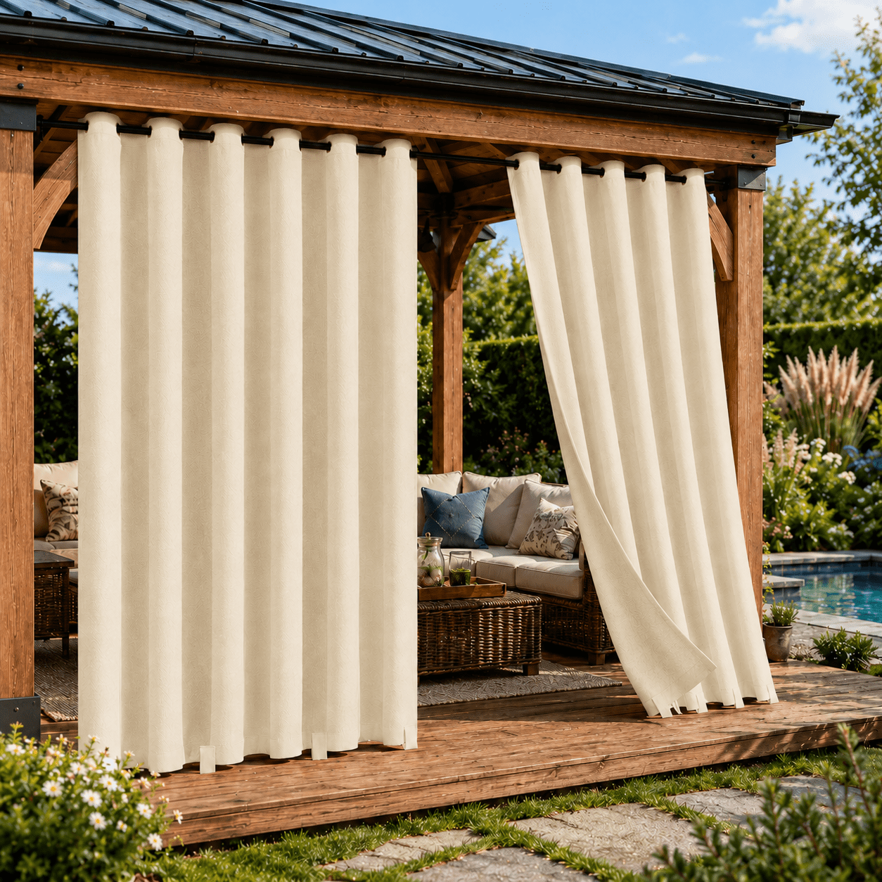 Lapalife Outdoor Curtains for Patio Waterproof 71 x 84 in Windproof Grommet & Back Tab Thermal Insulated Keep Privacy for Yard Porch, 1 Panel