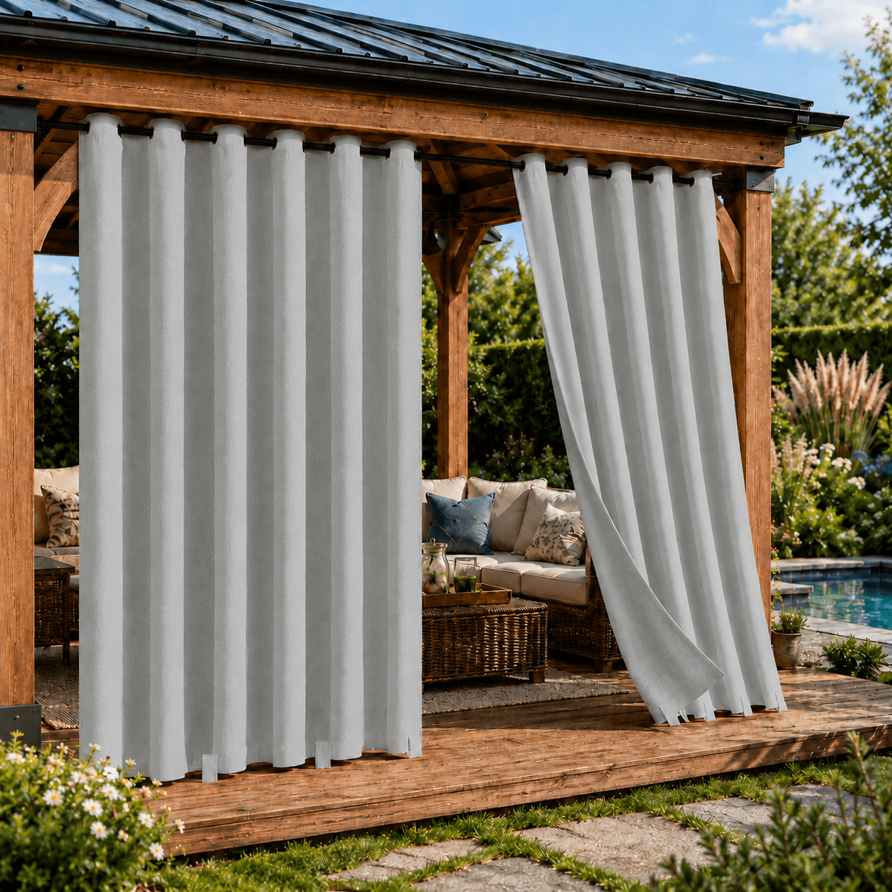 Lapalife Outdoor Curtains for Patio Waterproof 71 x 84 in Windproof Grommet & Back Tab Thermal Insulated Keep Privacy for Yard Porch, 1 Panel