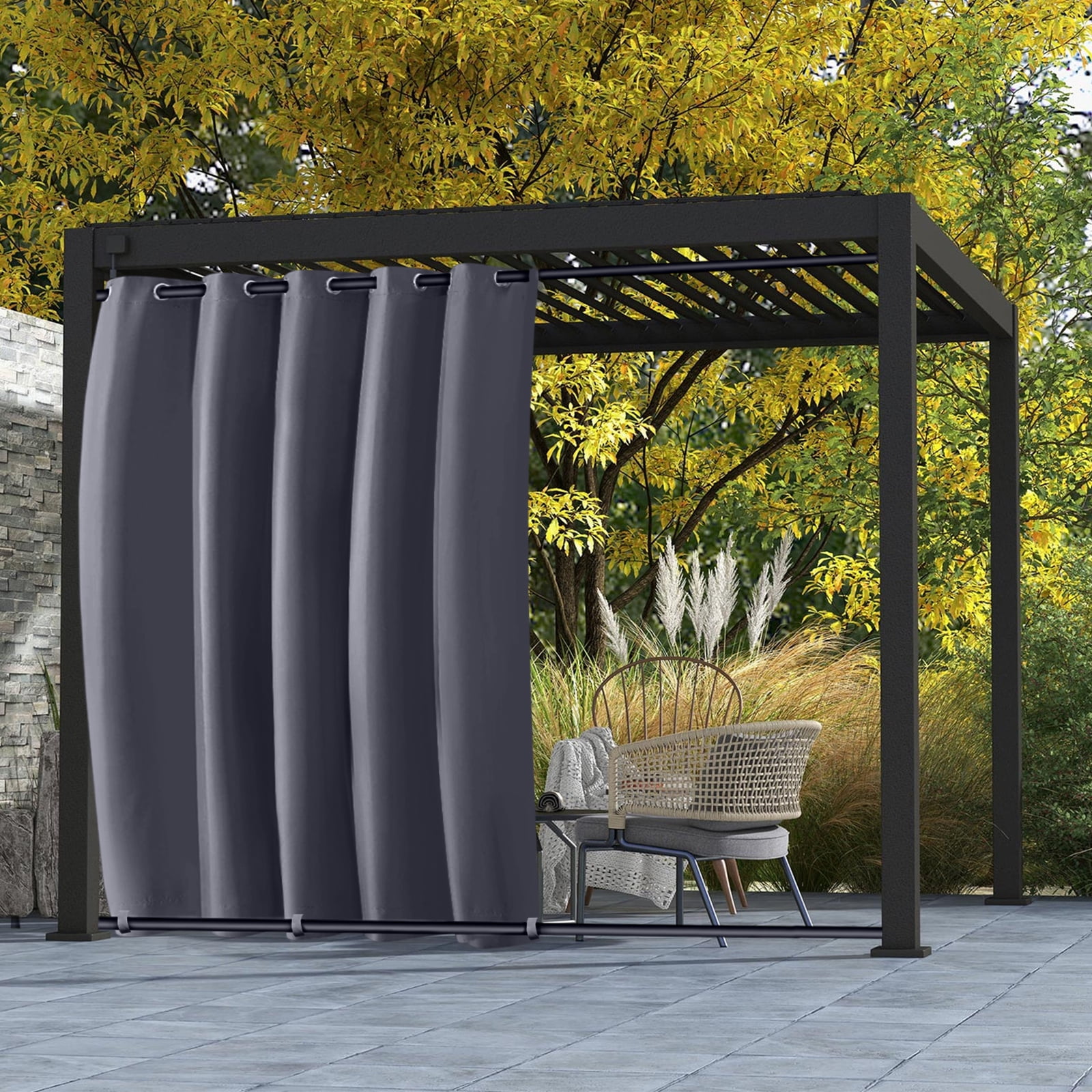Lapalife Outdoor Curtains for Patio Waterproof 71 x 96 in Windproof Grommet & Back Tab Thermal Insulated Keep Privacy for Yard Porch, 1 Panel