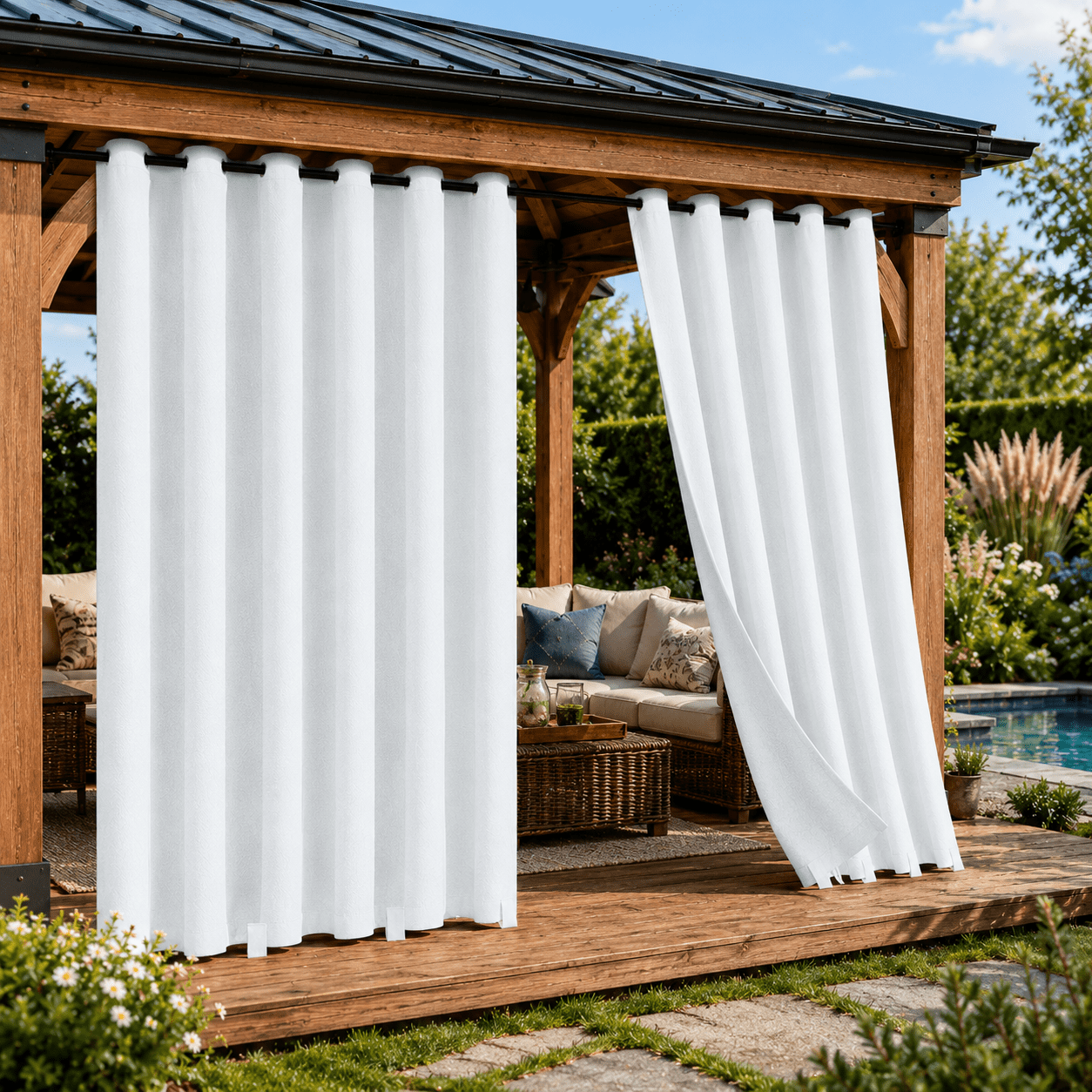 Lapalife Outdoor Curtains for Patio Waterproof 71 x 96 in Windproof Grommet & Back Tab Thermal Insulated Keep Privacy for Yard Porch, 1 Panel