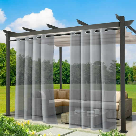 Lapalife Outdoor Sheer Curtains for Patio Waterproof, Breathable Grommet Voile Sheer Curtains for Porch, Pergola, Cabana, Living Room, Bedroom, 52"x 84", Gray, 1 Panel