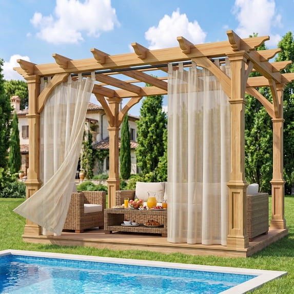 Lapalife Outdoor Sheer Curtains for Patio Waterproof, Detachable Sticky Tab Top Light Filtering Voile Drape, Weatherproof Privacy Screen for Porch/Pergola/Gazebo, 52 x 84 inch, Khaki, 1 Panel