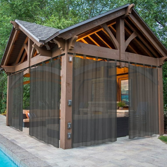 Lapalife Outdoor Sheer Curtains for Patio Waterproof, Sticky Tab Top Voile Sheer Drapes Indoor Outdoor Deck, 1 Panel, 52"x 96", Dark Gray