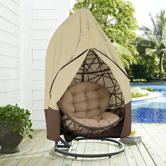 Lapalife Paito Egg Chair Cover with Zipper, 75"x 45" Waterproof 420D Durable Wicker Egg Swing Chair Covers Patio Hanging Chair Cover, Beige