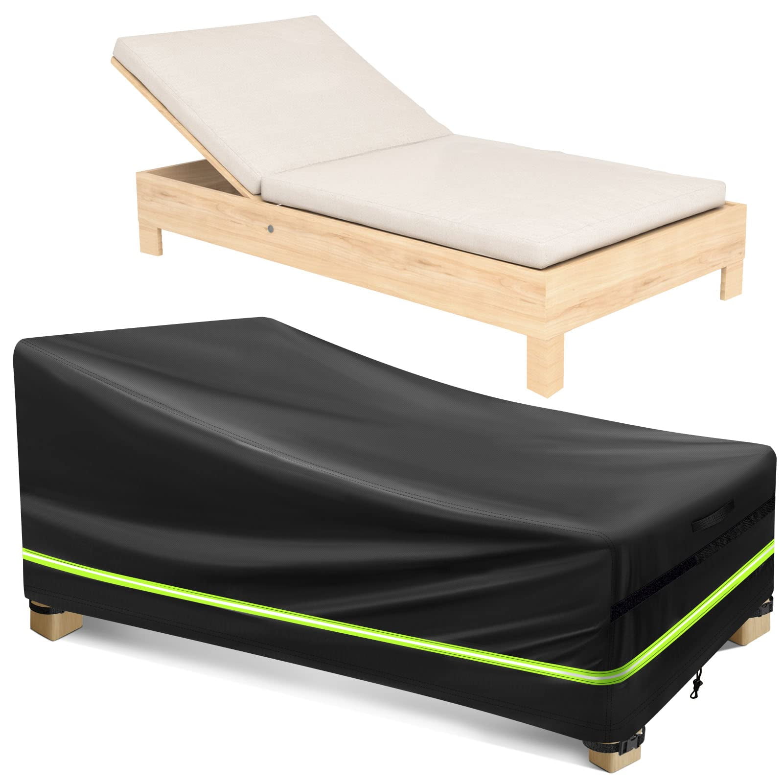 Lapalife Patio Chaise Lounge Chair Cover, 83"x 31"x 30" 420D Waterproof Outdoor Chair Covers with Reflective Stripe Upgraded Patio Furniture Cover
