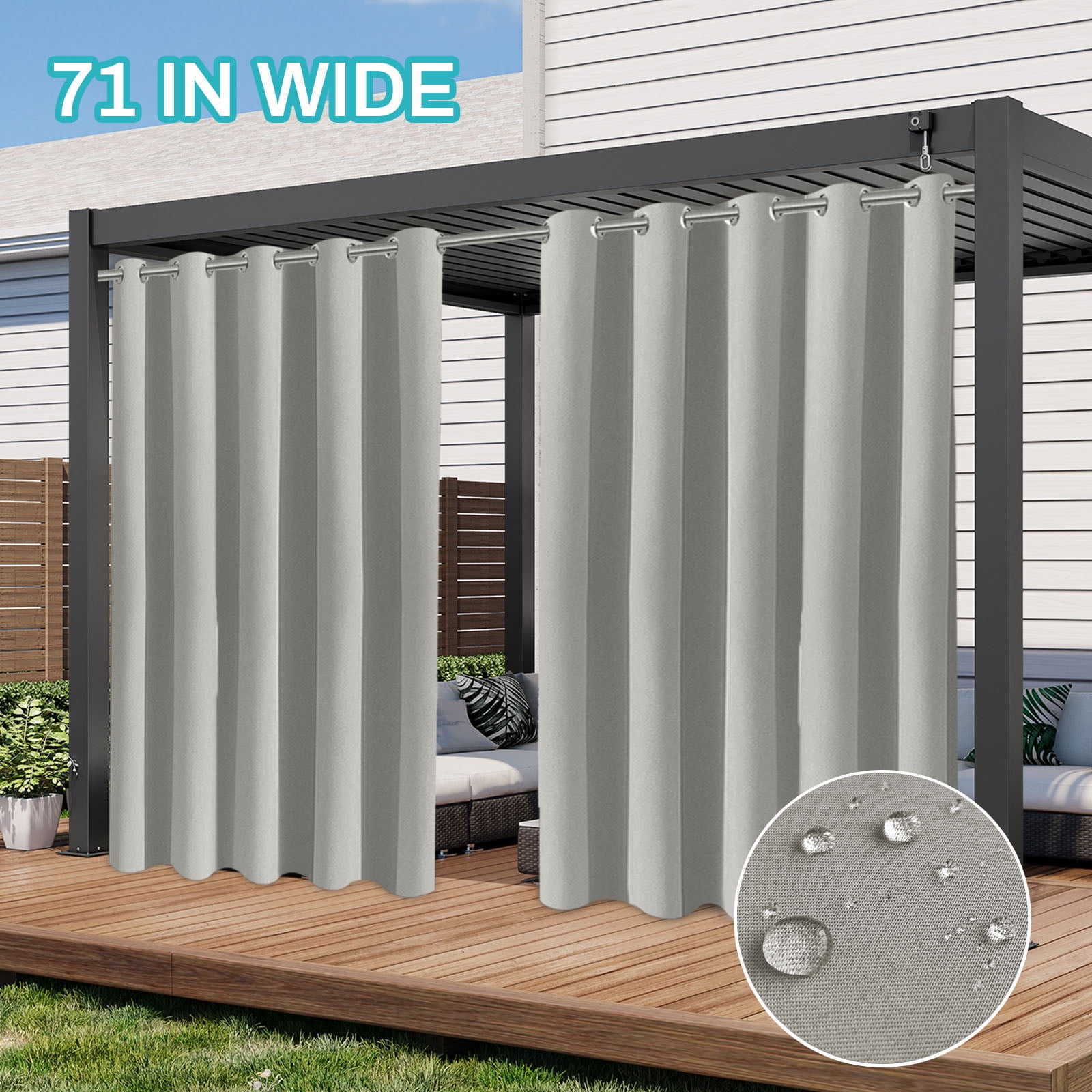 Lapalife Outdoor Patio Curtains, Waterproof, W71xL96, UV Resistant