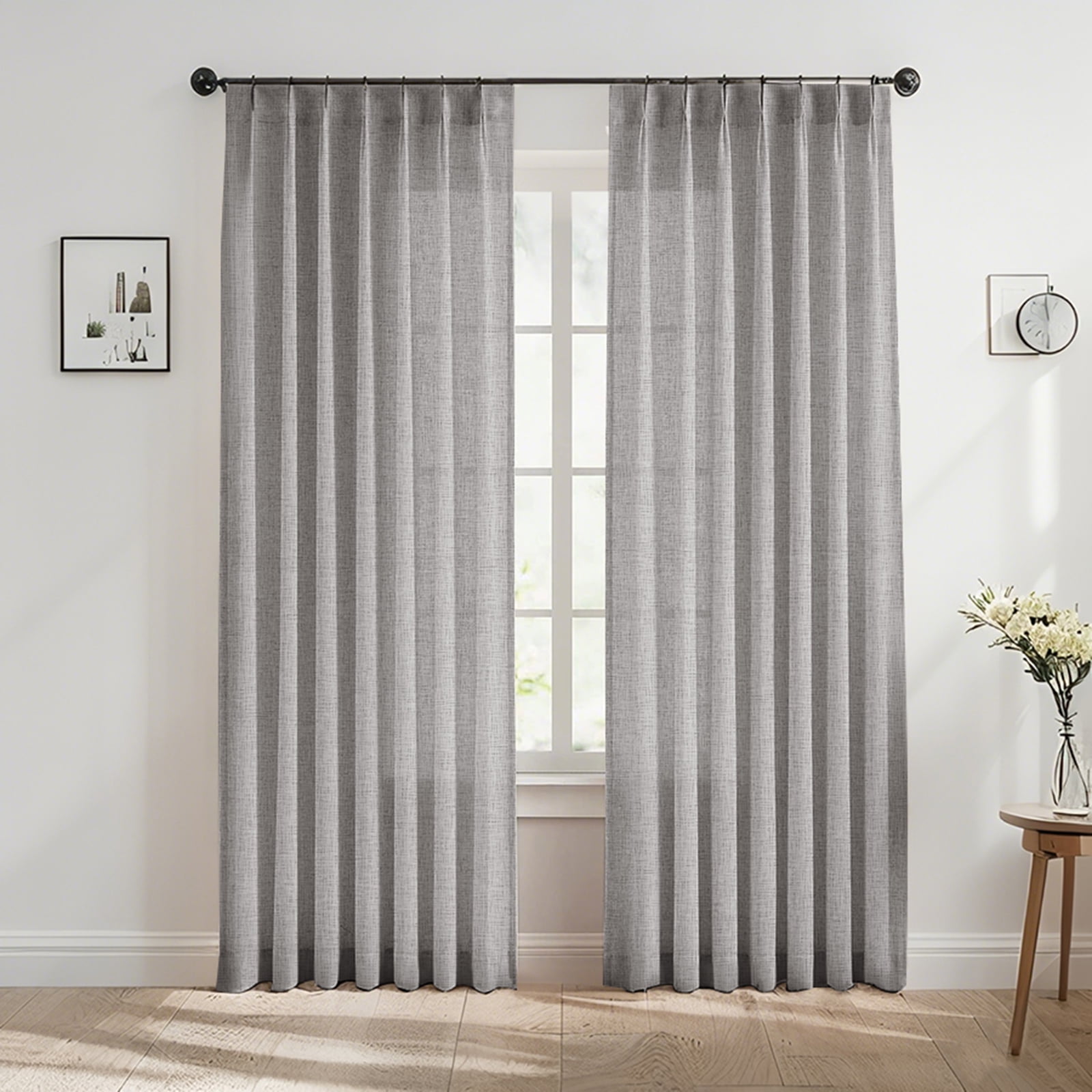 Lapalife Pinch Pleated Sheer Curtains 84 inches Long 2 Panels Set, Linen Pattern Light Filtering Sheer Curtain for Living Room Bedroom with Hooks and Rings, Ash Gray, 40"x 108"