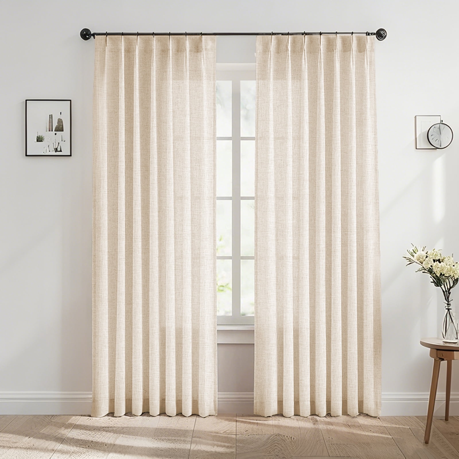 Lapalife Pinch Pleated Sheer Curtains 84 inches Long 2 Panels Set, Linen Pattern Light Filtering Sheer Curtain for Living Room Bedroom with Hooks and Rings, Khaki, 40"x 108"