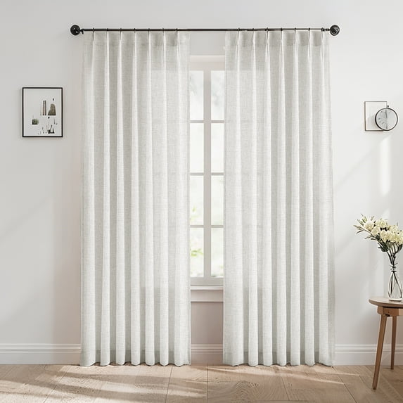 Lapalife Pinch Pleated Sheer Curtains 84 inches Long 2 Panels Set, Linen Pattern Light Filtering Sheer Curtain for Living Room Bedroom with Hooks and Rings, Light Gray, 40"x 84"