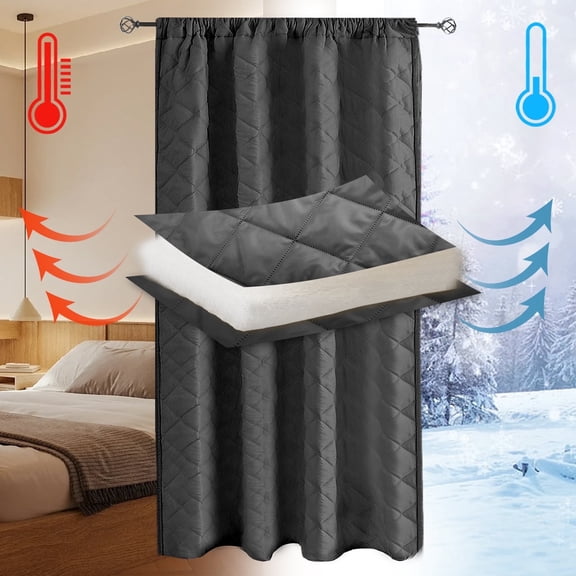 Lapalife Quilted Thermal Insulated Curtain Liner for Winter, Functional Heading Light Heat Sound Cold Blocking Winter Curtain Door Curtain for Living Room Bedroom, 1 Panel
