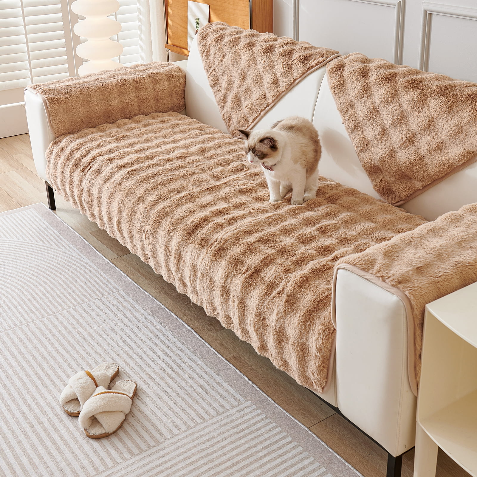 Lapalife Soft Warm Faux Fur Sofa Couch Cover, Shaggy Sofa Cover Anti