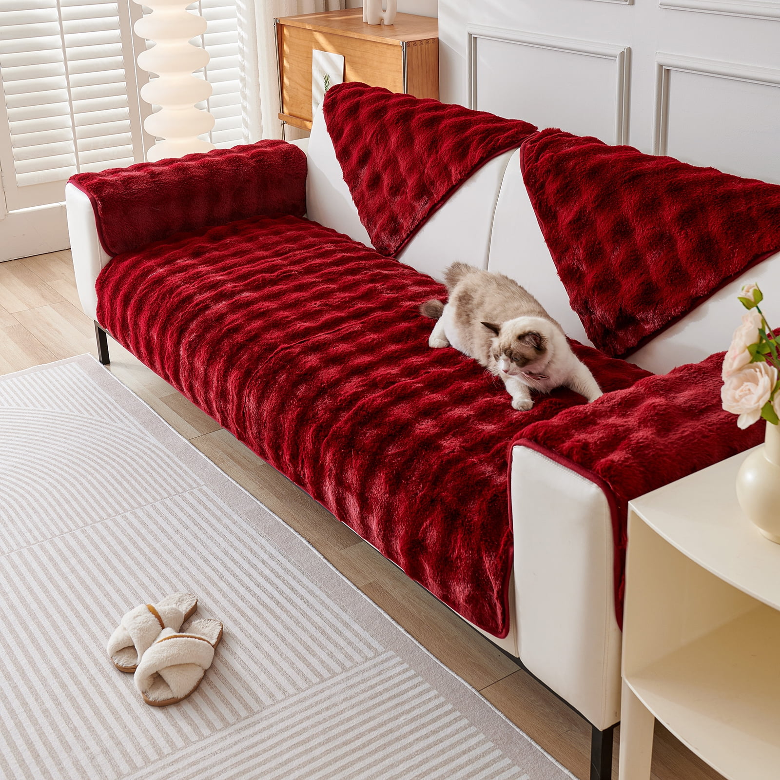 Lapalife Soft Warm Faux Fur Sofa Couch Cover, Shaggy Sofa Cover Anti