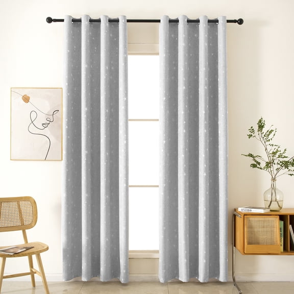 Lapalife Star Curtain for Kids Room, 52"x 84"inch Grommet Embroidery Star Window Curtain for Bedroom, Living Room, 1 Panel, Grey