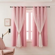 Lapalife Stars Blackout Curtains for Girls Bedroom, Double Layer Star Cut Out Curtains Nursery Home Decor, 1 Panel, Baby Pink, 51''x 63''