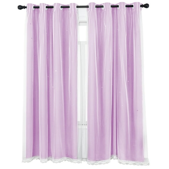 Lapalife Stars Blackout Curtains for Girls Bedroom, Double Layer Star Cut Out Curtains Nursery Home Decor, 1 Panel, Violet, 51''x 63''
