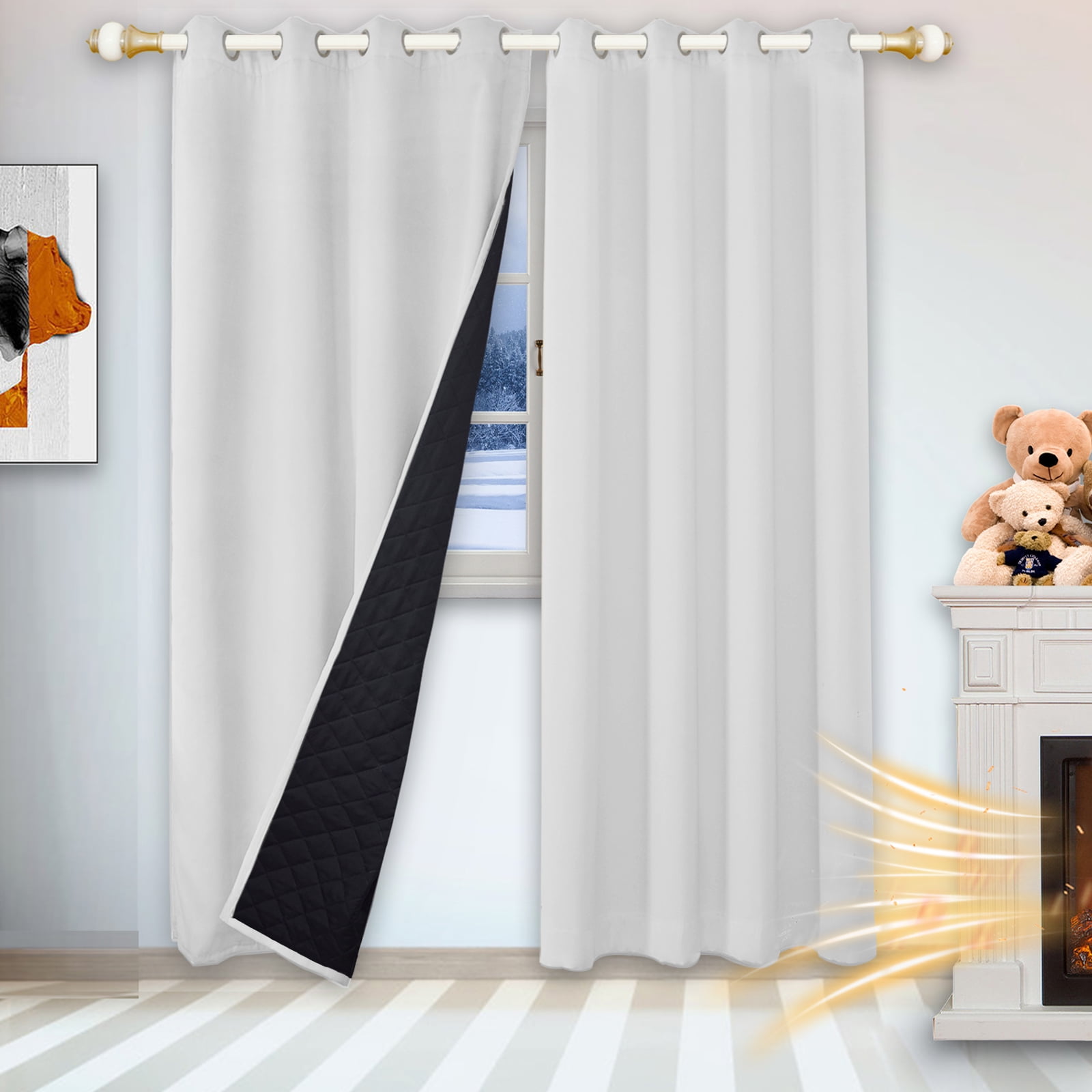 Lapalife Thermal 100% Blackout Curtain for Winter, Heavy Duty Quilted ...
