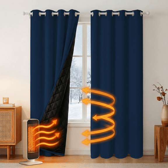 Lapalife Thermal Insulated 100% Blackout Curtains for Bedroom, 63 Inch Double Layer Thick Quilted Lining Grommet Curtain Noise Reducing for Living room, Bedroom, Navy Blue, 1 Panel
