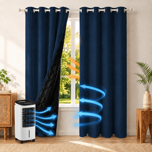 Lapalife Thermal Insulated 100% Blackout Curtains for Bedroom, 63 Inch Double Layer Thick Quilted Lining Grommet Curtain Noise Reducing for Living room, Bedroom, Navy Blue, 1 Panel