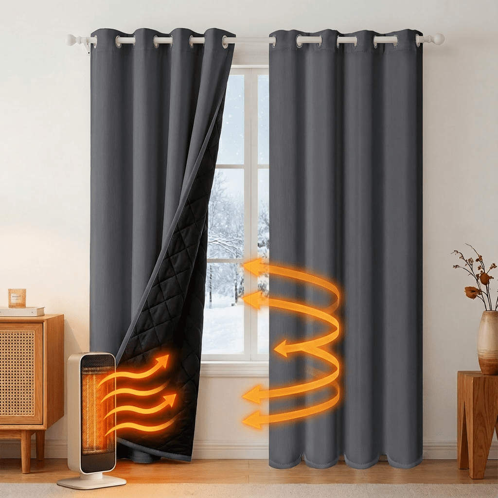Lapalife Thermal Insulated 100% Blackout Curtains for Bedroom, 63 Inch Double Layer Thick Quilted Lining Grommet Curtain Noise Reducing for Living room, Bedroom, Gray, 1 Panel