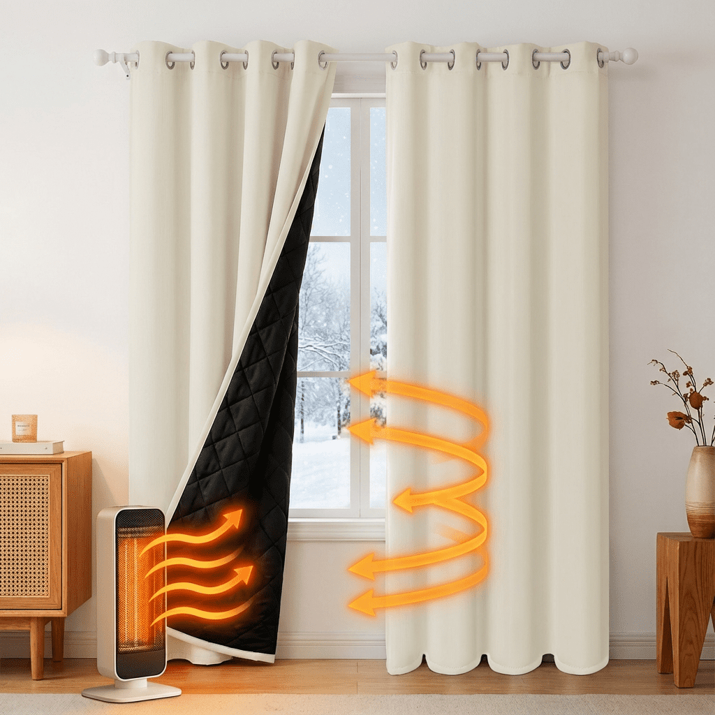 Lapalife Thermal Insulated 100% Blackout Curtains for Bedroom, 63 Inch Double Layer Thick Quilted Lining Grommet Curtain Noise Reducing for Living room, Bedroom, Beige, 1 Panel