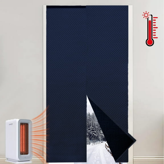 Lapalife Thermal Insulated Door Curtain, 2 Panels 23''x 82''Heavy Duty Insulation Cold Protection Cotton Thickened Door Curtain for Winter, Navy