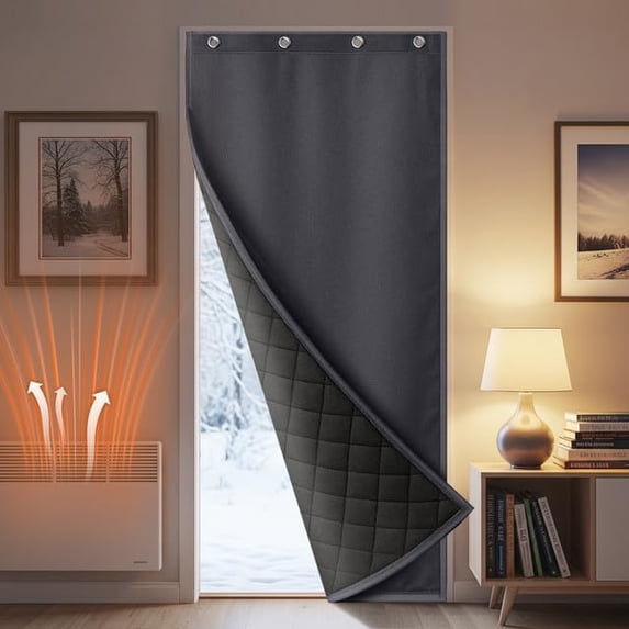Lapalife Thermal Insulated Door Curtain, Waterproof Quilted Soundproof Windproof Temporary Winter Thicken Cotton Door to Keep Warm, 32" x 80", Gray, 1 Panel