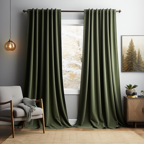 Lapalife 2 Panels Christmas Velvet Curtains, Rod Pocket Elegant Soft Thermal Insulated Room Darkening Curtain for Classical Living Room Bedroom, 52"x 84", Olive Green