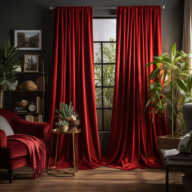 Beauoop Christmas Velvet Curtains 84" Long, 2 Panels - Red With Gold Snowflakes, Thermal Insulated, Rod Pocket